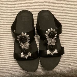 Black and Silver Floral Sandals